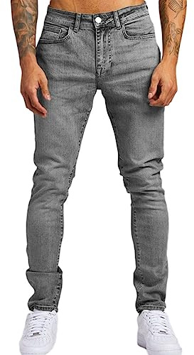 Osheoiso Vaqueros Rasgados de Hombre Skinny Denim Jeans Hip Hop Slim Fit Pantalone Casuales Elasticos Agujero Pantalón Hombre Vaqueros Ajustados Oversized G Gris M