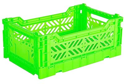 Ay-Kasa Caisse pliante solide en plastique empilable, vert fluo, mini (27 x 17 x 11 cm)