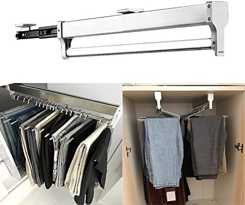 Barra corrediza para Armario - Perchero Ajustable con riel para guardarropa, Perchero telescópico Multifuncional Tipo cajón, Varilla Deslizante de Acero para Perchero para Organizador de Armario
