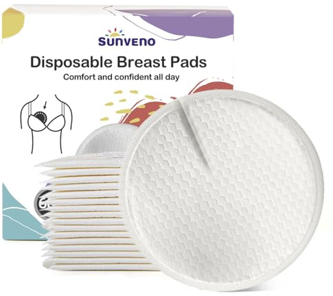 SUNVENO Disposable Nursing Pads, 60 Count, Ultra-Thin Breast Pads with Leak-Lock Protection, Breathable & Soft, 2 Adhesive Strips, Individually Wrapped for Day & Night