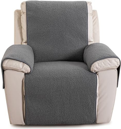 NNSMUN Sesselschoner für Relaxsessel Fernsehsessel, Sesselschoner Sesselüberwürfe mit Armlehne, Fernsehsessel Bezug, Schonbezug Sessel, Sesselauflage rutschfest (Grau,(22 * 82) 56 * 207CM)