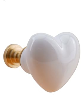 Keramik-Schrankknöpfe, Türknöpfe for Innentüren, 4 Stück, Messing-Keramik, herzförmiger Griff, Kleiderschrank, Schrank, TV-Schrank, Möbelknöpfe und Griffe, Schrankknöpfe, rosa Herz ( Color : White Hea