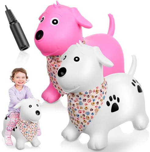 VercanMonth 2 Pack Bouncy Dog Hopper Inflatable Bouncing Dog Jumping Animals for Toddlers Ride On Hopping Bounce Dogs with Pump Outdoor Indoor Rubber Bouncing Animal Gift for Boys Girls