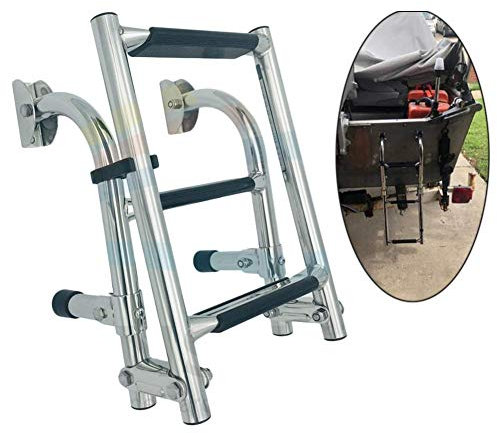 Bootsleiter, Poolleiter, faltbar, Edelstahl, 3 Stufen, klappbare Heckhalterung mit Gummigriffen für Boot, Yacht, 150 kg Tragkraft