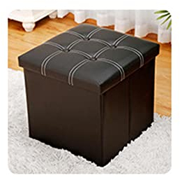 Klappbare Ottoman-Bank-Aufbewahrungsbox mit Deckel, Aufbewahrungssitz, Leder-Fußhocker, Spielzeug-Aufbewahrungsbox, quadratischer, rechteckiger Fußhocker, wasserfester Fußhocker, schwarz, 38