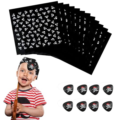 milaosk 20 Pièces Accessoires de Fête Pirate,12 Foulards Pirate,Bandana pour Enfants Noir avec 8 Cache-Yeux,Écharpe de Pirate et Cache-œil pour Fêtes D'anniversaire sur le Thème des Pirates
