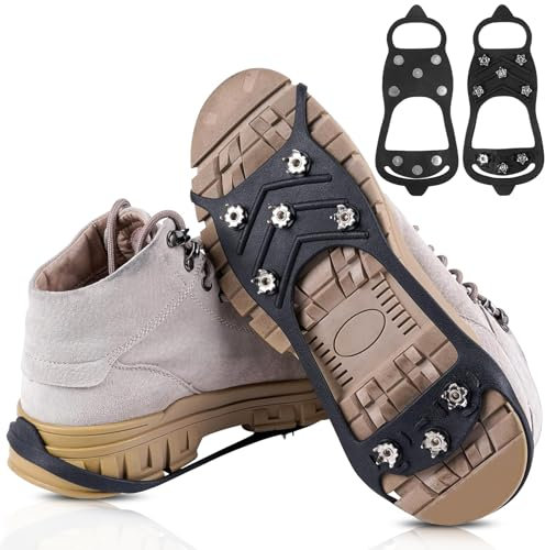 Crampons pour Chaussures de Randonnée, Crampons Neige et Glace pour Chaussure 8 Clous Crampon Antidérapants, Unisexe, pour Hiver Randonnée Pêche Marche
