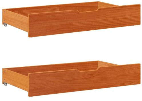 vidaXL Bettschubladen 2 Stk., Bettkasten Holz Aufbewahrung mit Rollen, Bett Schublade Bettauszug, Bettschubkasten Schubkasten, Wachsbraun Massivholz Kiefer