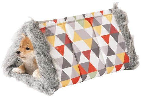 Winterbett aus Plüsch für Haustiere, Winterhöhle für Katzen | Hundebett für kleine Hunde im Innenbereich | Abnehmbares und waschbares Plüschkissen halb geschlossen für Hygiene