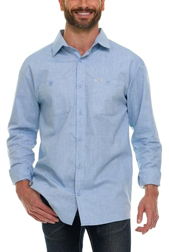 Wrangler Camicie a maniche lunghe con bottoni da uomo, grandi e alti, camicie da uomo leggere in chambray, camicia occidentale, Tenente Chambray, XXX