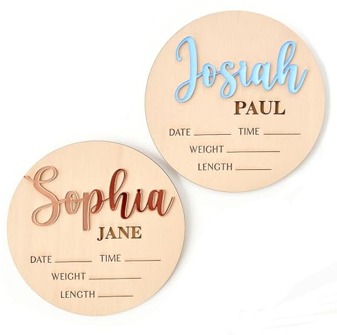 Signe D'annonce De Naissance Personnalisé, Plaque avec Prénom de Bébé, Annonce de Naissance, Cadeau pour Nouveau-né, Panneau de Bienvenue pour Bébé, Carte de naissance en bois, Signe de Nom (Design 2)