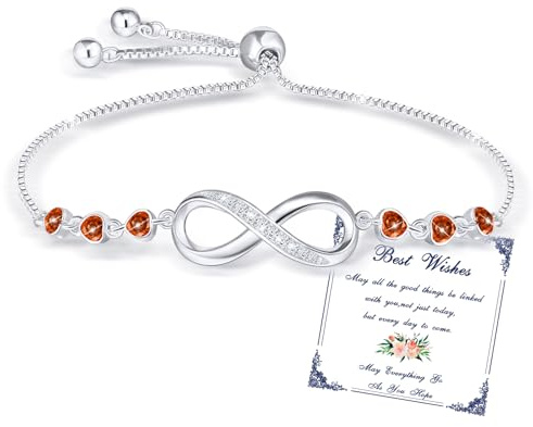 Esmoly Infinity tennisarmband för kvinnor med 5A zirkon hjärta födelsesten justerbara födelsedagspresenter för kvinnor flickor, En storlek, Kubisk zirkonia, Cubic Zirconia