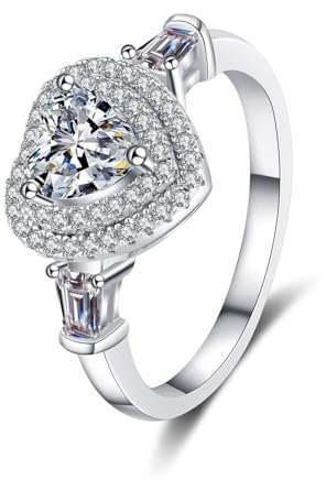 Ring Frauen Verlobung, Eheringe 14 Karat (585) Weißgold Herzen mit 1 Karat Weiß Laborgewachsener Diamant Größe 61 (19.4)