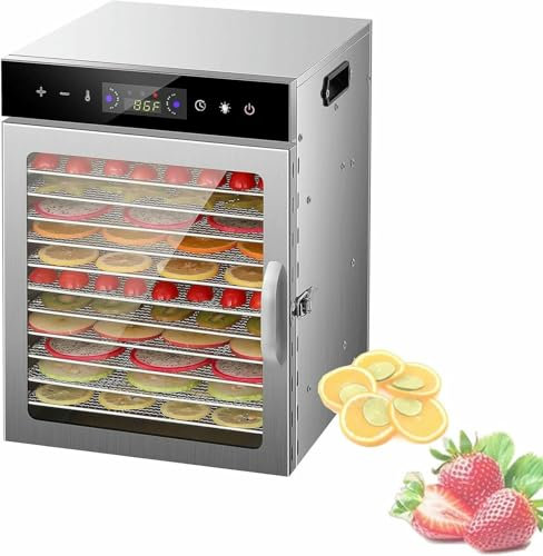 KHYTEBV Séchoir à Aliments LED 800 W, congélateur sécheur en Acier Inoxydable avec tiroir à 12 Couches, durée de Conservation de 1 à 24 Heures, température réglable de 30 à 90 °C, Commercial D
