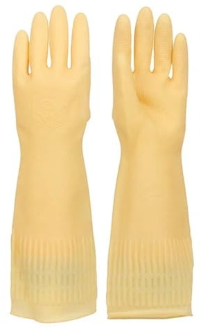 ENWWCH Guanti in lattice estesi e ispessiti beige da 3 pezzi for lavori di cucina, lavastoviglie, lavanderia, pelle, gomma, resistenti all'acqua all'olio Per La Casa(M)