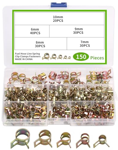 150 Piezas Abrazaderas de Manguera de Resorte, Clips de Manguera de Primavera, Pinzas de Resorte de Tubo Ajustables para Manguera de Combustible, Manguera de Aire - 6mm/7mm/8mm/9mm/10 mm