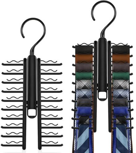 2 Pièces Porte-Cravates – Cintre à Cravates pour Jusqu’à 20 Cravates, Rotation 360°, Gain de Place, Organisateur pour Cravates, Ceintures et Écharpes