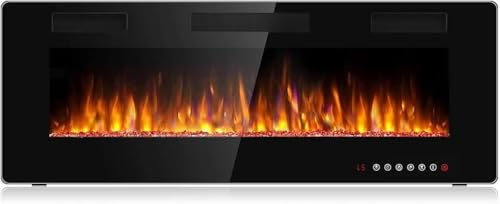 Waleaf Cheminée Electrique, 127 cm Cheminée Électrique Ultraplate avec Chauffage 1500W, Effet de Flammes 3D, 12 Couleurs de Flammes, Cheminée Murale ou Encastrable pour Salon & Intérieur, Noir