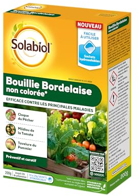 SOLABIOL Bouillie Bordelaise - Sachets Hydrosolubles - 50L de Solution 200g | Fongicide Polyvalent - Préventif - Mildiou, Tavelure, Cloque du Pêcher - Non Colorée - SOBOU200S
