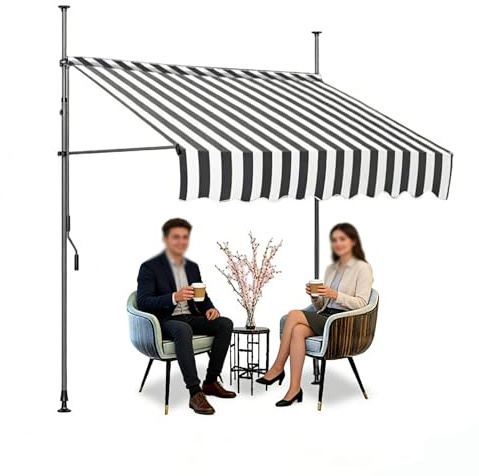 HUFIREHU Markiser for uteplats, infällbar kapell, infällbara markiser for uteplats, vattentät polyester med vev for balkong, bakgård(Black and white,4M/13.1FT)