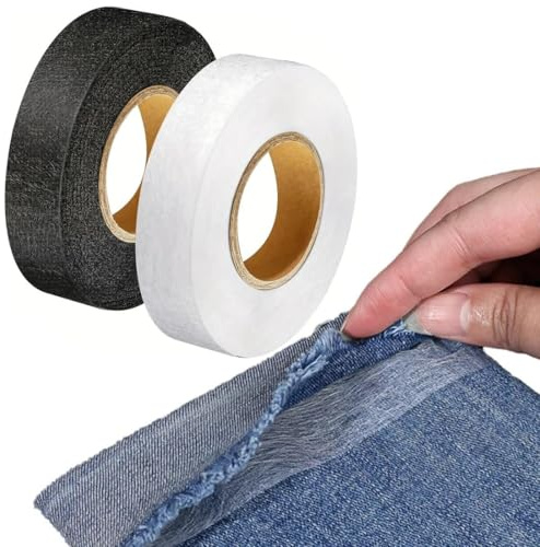 HENGBIRD 2pcs Bügelband für Vorhänge, Saumband Zum Aufbügeln - Ohne Nähen Hosen Kürzen Vorhang Kürzen 2cm 64m Doppelseitig Weiß Schwarz Saumband Zum Aufbügeln Waschfest für Jeans Gardinen
