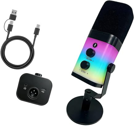 Microfono dinamico professionale USB XLR a doppia interfaccia con illuminazione a colori per streaming di gioco e microfono a condensatore desktop