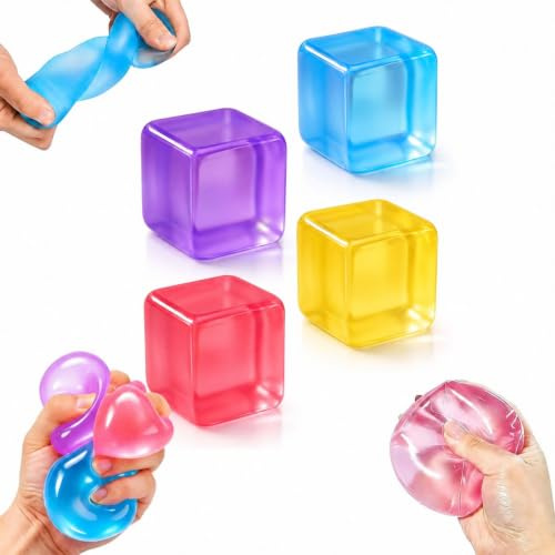 4pcs Squishy Cube, Ice Cube Squishy,Cube Squishy Fidget sensoriel,Anti anxiété,Anti Stress Squishy Kawaii pour Adulte, Stress & Anxiety Relief Fidget Toys