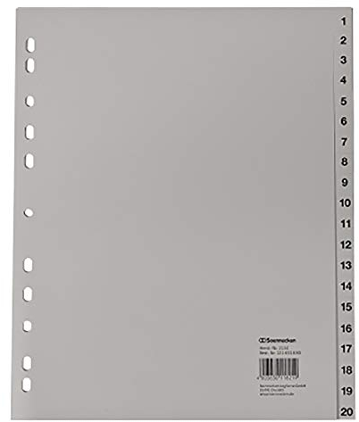 Soennecken Register 2134 DIN A4 1-20 volle Höhe Überbreite PP grau