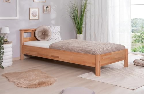 TiCAA Einzelbett, Doppelbett, Gästebett, Funktionsbett für Schlafzimmer, Kinderzimmer Buche masivholz Bettgestell 90 x 200/100x200/140x200