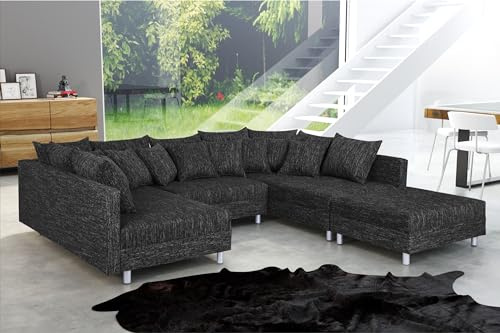 Kuechen-preisbombe Wohnlandschaft Sofa Couch Ecksofa Eckcouch in Gewebestoff schwarz Minsk XXL