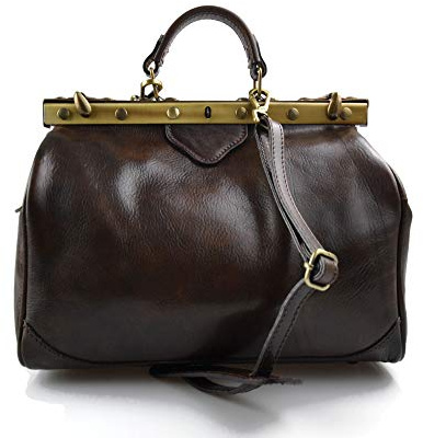 Damen leder doktor bag doctorbag handtasche shultertasche gürteltasche hüfttasche umhängetasche traget ledertasche dunkel braun