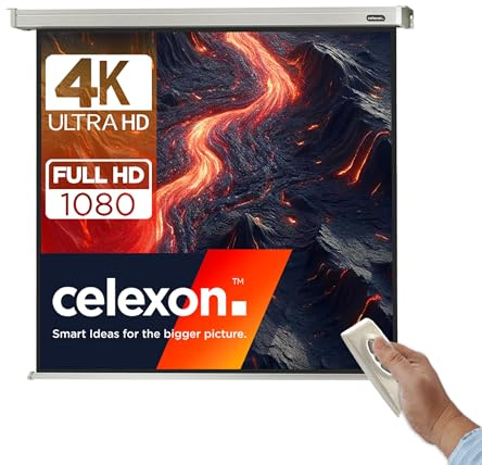 celexon Professional Motor-Leinwand 65 | 120x120 cm 1:1 | elektrische 4K ,Full-HD Beamer-Leinwand für Projektionen im Büro & Heimkino | zur Decken-/ Wand-Montage | mit Fernbedienung