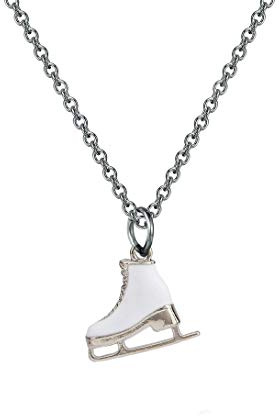 FUSTMW Skater Necklace Ice Skate Necklace White Enameled Figure Skating Pendant Team Sport Skater Jewelry Skate Lover Gift (silver)