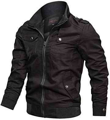 Minetom Hommes Printemps Hiver Coton Militaire Tactique Veste Moto Homme Multi-Poche Bomber Blousons Biker Manteau Noir M
