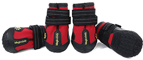PETCUTE Hundeschuhe Pfotenschutz,4 Stück Atmungsaktiv wasserdichte Hunde Schuhe Outdoor, Verstellbare Waschbare rutschfeste Hundestiefel für kleine, mittlere und große Hunde Sommer(Rot 6#)