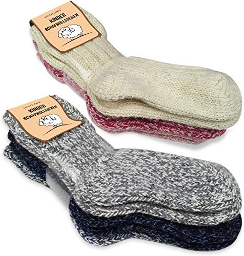 normani 3 Paar Kinder Schafwollsocken/Wintersocken für Jungen und Mädchen in Gr. 15-38 Pink/Rosa/Weiß 31-34