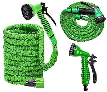 DayPlus 100ft Expanding Garden Water Hose Pipe with 7 Function Spray Nozzle Watering Gun, Flexible Expanding Magic Hose, Extra Strength 3/4,1/2 Fittings, Anti-Leakage No-Kink