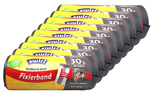 9x Swirl 30l Fixierband Müllbeutel extra-lang, 9er Pack (9 x 10 Beutel) - 30 Liter - 30 L - 30L