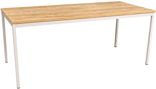 Furni24 Schreibtisch-Stahl 200x100x75cm, Eiche, TÜV/GS-Einfache Montage, Arbeitstisch, Bürotisch, Küchentisch, Esstisch, Druckertisch Büro-Möbel Arbeitszimmer Computertisch Gaming-Tisch Mehrzwecktisch