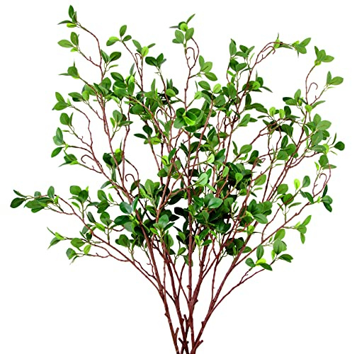 AUSTOR Paquete de 5 Tallos Artificiales de ficus de 45 Pulgadas, Ramas Verdes sintéticas, arbustos Verdes, arbustos, Tallos de Ramas de ficus para Relleno de jarrón, decoración del hogar, Boda,