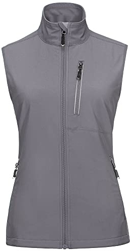 33,000ft Women's Lightweight Gilet Outerwear Waterproof Stand Collar Softshell Cycling Vest Laddies Reflective Sleeveless Jacket for Riding Running Golf Hiking Walking Fishing Light Grey 2XL