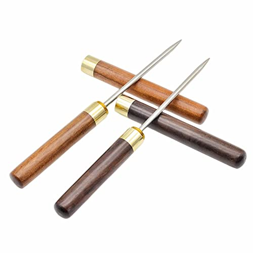 2 Pcs 9 Stainless Steel Ice Picks with Wooden Handle and Safety Cover for Kitchen, Bars, Bartender,Picnics, Camping, and Restaurant