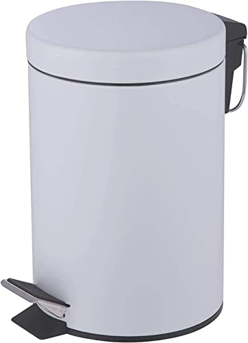 FINE STAR 5L Litre Round Pedal Bin Stainless Steel Toilet Bath Bathroom Kitchen Bin with Inner Bucket 5 Liter Bins (White)
