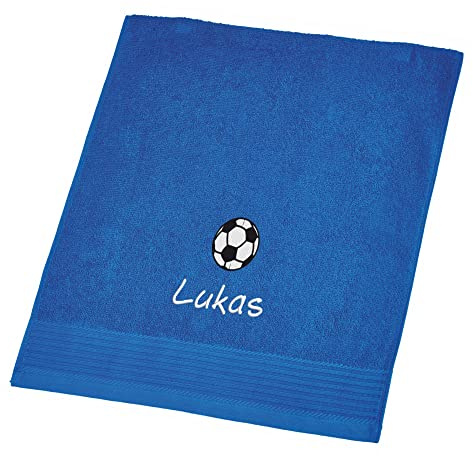 Wolimbo Saunahandtuch Bestickt mit Namen und Motiv - 100x210 cm - blau - weiches Duschtuch personalisiert - Strandtuch - Geschenk