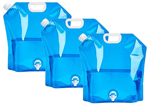 3 Stück Wasserbehälter Faltbar 5L, Wasserkanister mit Hahn Tragbar, Faltkanister Trinkwasser, Wassersack BPA Frei für Camping Wanderungen Notfall, Lebensmittelecht Auslaufsichere Gefrierfähige (Blau)