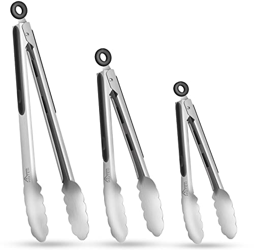 Hotec Edelstahl-Küchenzange, Set von 3-7 Zoll, 22,9 cm und 30,5 cm, verschließbare Metall-Lebensmittelzange zum Kochen, Servieren, Grillen, Grillen, rutschfester Griff