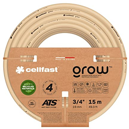 Cellfast Tuyau d'arrosage GROW, Durable, Flexible, 4 couches, Durable Tricot ATS, Résistant aux UV et aux algues, Sans métaux lourds, 27 Bar, -20/+60°С Temp 3/4, 15m