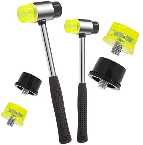 Swpeet 6Pcs 2 Sizes 25mm 35mm Rubber Double-Faced Rubber Hammer with Replacement Heads Assortment Kit, Soft Hammer for Jewelry, Leather Crafts, Home Decoration Installation Hand Tool