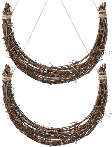 2pcs Christmas Natural Grapevine Wreath Moon Shape Rattan Vine Branch for DIY Crafts Wedding Party Home Decor