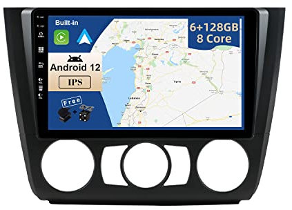 JOYX - 6G + 128G – Android 12 IPS bilradio passar BMW 1-serien E81/E82/E87/E88 (2004–2012) – trådlös CarPlay/Android Auto/DSP – LED-kamera och MIC – 9 tum 2 Din – DAB SWC Fast Boot 360-kamera, WiFi
